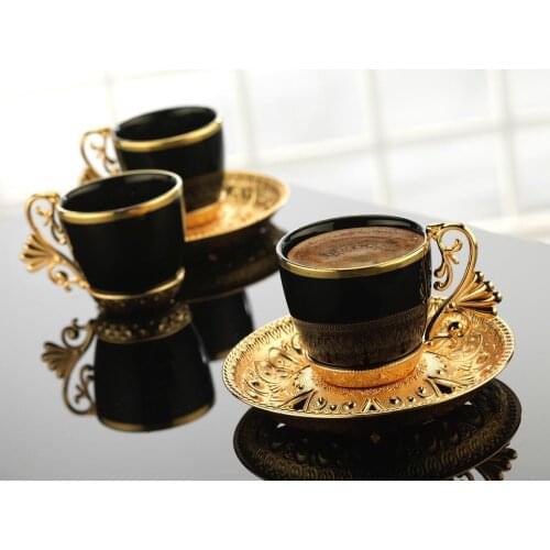 Set of 6 Coffee Ottoman Arabic Greek Moroccan Gold Black Coffee Cups Espresso Mug Serving Set Authentic Luxury Gift