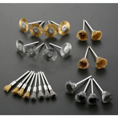 24Pcs Brass Brush Steel Wire Wheels Brushes Drill Rotary Tools Polishing Dremel Rotary Tools Metal Rust Removal Brush Set