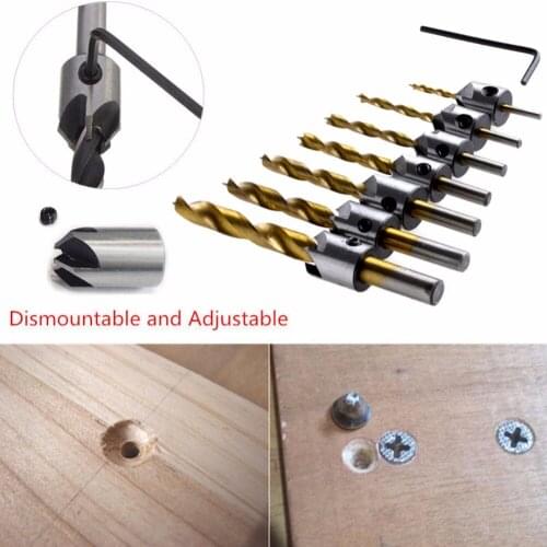 Fixmee 7Pcs 3-10mm Hss 5 Flute Countersink Drill Bit Set Reamer Woodworking Chamfer New