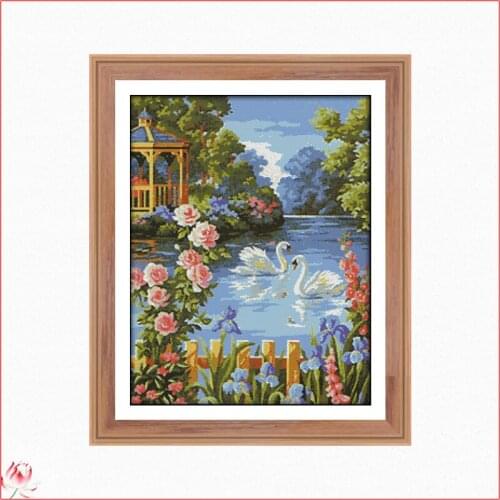 Beautiful Swan Lake Scenery Cross Stitch Kits Handmade Embroidery 11CT 14CT Counted Printed Needlework Decoration Patterns Sets
