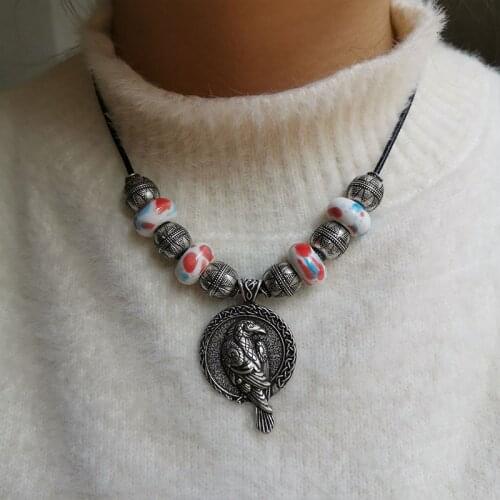 Lovely Ethnic Necklace,Red Blue Ceramic beads,Bird Pendant,Unique Ethnic Jewelry,Vintage Beauty Necklace, Ethnic Jewelry Gift