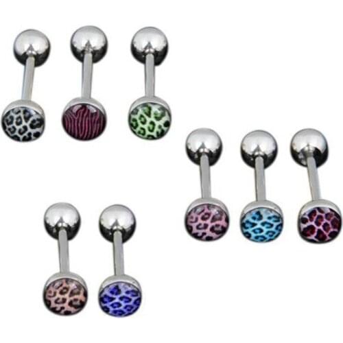 1pc/order 1.6*19*5MM Sexy Leopard Tongue piercing Surgical Steel Tongue ring 6 Color Bars Tragus Cartilage Earring Body Jewelrys