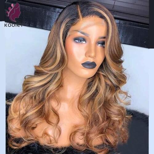 Right Part Brown Blonde Highlight Body Wave Human Hair Wigs With Baby Hair For Women Brazilian Remy Colored 13x4 Lace Front Wig