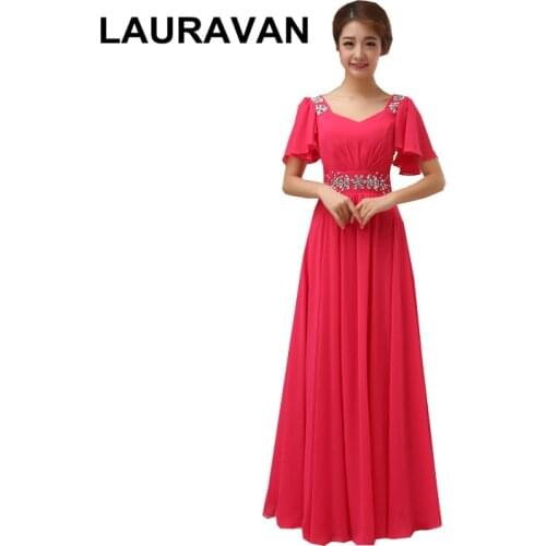 Robe new fashion hot pink fuchsia red black elegant v neck capped long dress princess women chiffon prom party dresses gown