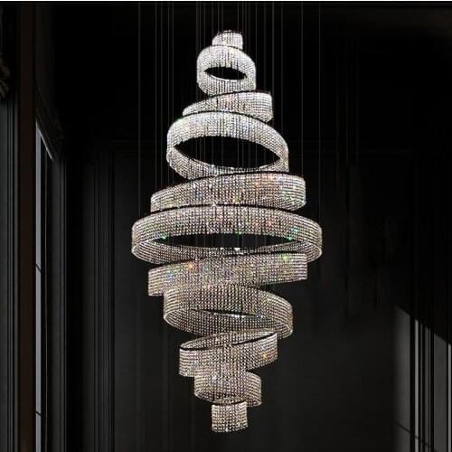 Luxury duplex crystal chandeliers chandeliers luxury atmosphere hotel villa loft stair decorative lights can be customized