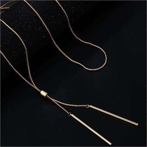 Shineland New Style Creativity Long Style Tassel Pendant Metal Charm Women Sweater Necklace Fashion Simple Lady Cocktail Jewelry