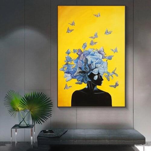 Nordic Art Flower Head Sexy Woman Canvas Paintings on the Wall Art Posters And Prints Abstract Butterfly Art Pictures Cuadros
