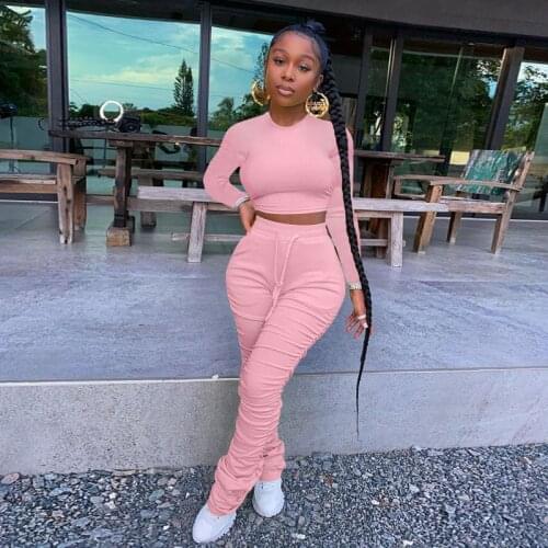 Fitness Sportswear Pleated Pants Matching sets Two Piece Sets Women Fashion Casual Workout Skinny Tracksuits Dropshipping