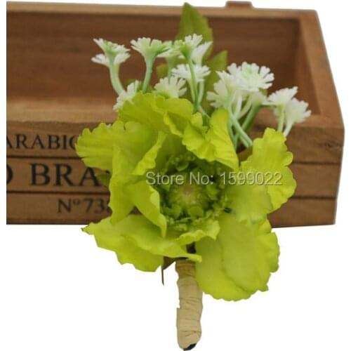 Coastal Wedding Faux Scabiosa Flowers Gypsophila Prom Groom Boutonniere Brooch for Men suit Graduation Ceremony Boutineer Green