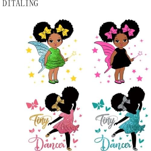 Lovely Black Girl Patch On Clothing Thermal Sticker On Clothes DIY Washable Patch On Kids T-Shirt Dress Dance Girl Applique Deco