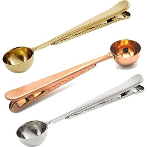 Premium Stainless Steel Copper Gold Coffee Spoon With Bag Clip Coffee Scoop