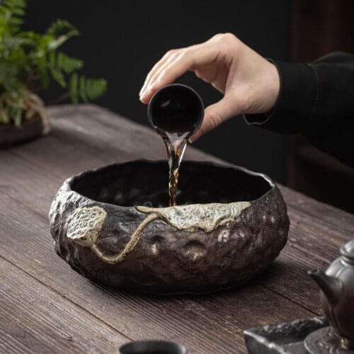 Japanese Gilding Iron Glaze Lotus Seedpod Tea Washing Large Tea Basin Tea Ceremony Tea Dust Cylinder Barrel Washing Cup Wash