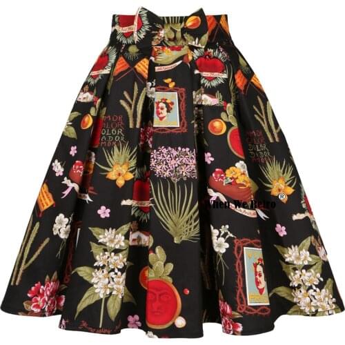 Vintage Skirt 50s 60s SS0012 Retro High Waist Skater Floral Printed Pin Up Rockabilly Womens Clothing For Party 2021 Skirt