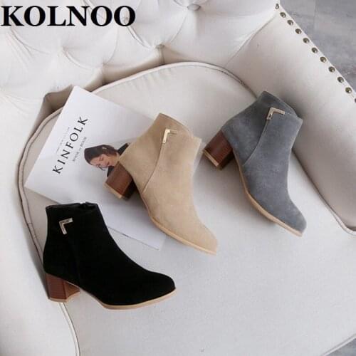 Kolnoo Winter New Style Womens Thick Heels Boots All Matching Classic Martin Boots Large Size 34-50 Evening Fashion Short Shoes