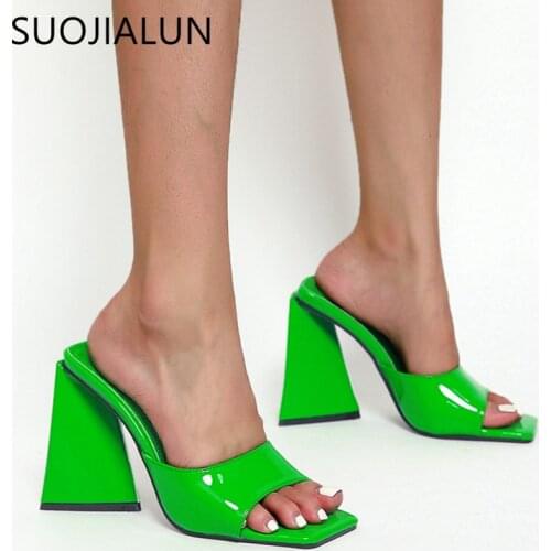 SUOJIALUN Women Summer Slipper New Brand Strange High Heels Ladies Sandal Peep Toe Slip On Slides Party Pumps Big Size 35-42