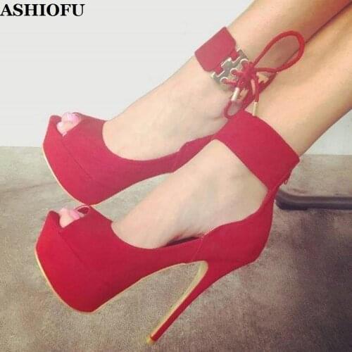 ASHIOFU Handmade Ladies High Heel Pumps Cross Shoelace Peep-toe Party Dress Shoes Platform Evening Dating Fashion Court Shoes