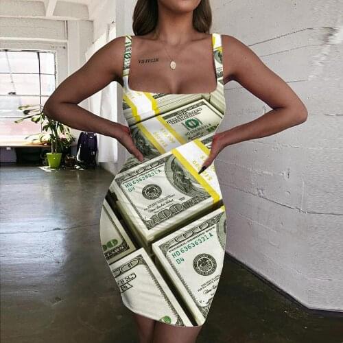 Giyu Brand Dollar Dresses Women United States Bodycon Dress Money Sundress Vintage Ladies Dresses Funny Halter Sleeveless