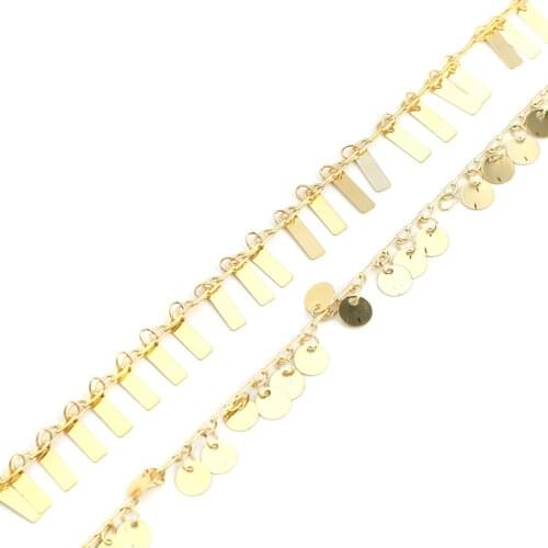 1 M Copper Link Chain Findings Gold Plated with Rectangle Round Pendant Chains 13x3mm For DIY Necklace Jewelry Making