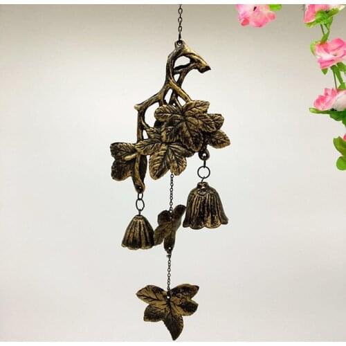 2 Cast Iron Grape Leaf Windchime Bell Vintage Metal Wind Chime Bronze Home Room Store Yard Porch Decor Outdoor Garden Ornament