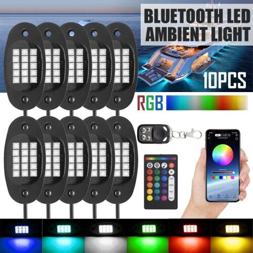 2021 10 Pods Car RGB LED Rock Lights 160 LEDs Music Sync Neon Underglow Waterproof Lighting Kit Timing Flashing Music Mode