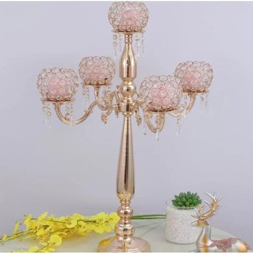 75 cm Tall Gold Candle Holder 5-arms Candlestick Wedding Candelabra Hotel Home Decoration