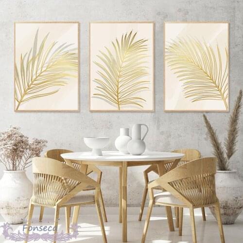 Abstract Tropical Palm Leaves Poster Wall Art Yellow Watercolor Botanical Canvas Painting Modern Murals Living Room Decoration