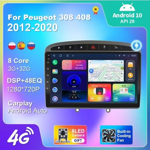 4G WIFI Android 10 For Peugeot 308 408 2012-2020 Car Radio Multimedia Player GPS Navigation Car Android Auto Carplay 2din No DVD