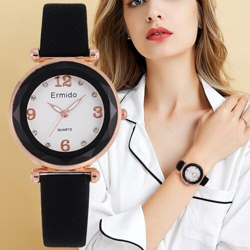 Luxury Cut Surface Design Women Fashion Watches Black Leather Strap Ladies Wristwatches Qualities Rose Gold Female Quartz Watch