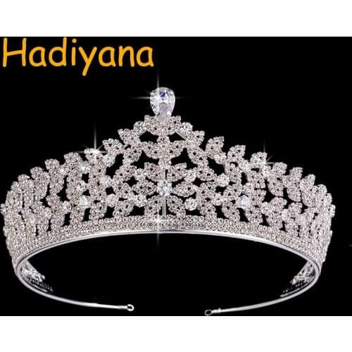 Hadiyana New Fashion AAA CZ Rhinestone Bridal Hair Tiaras Simple Yet Atmospheric Wedding Accessories Crown Party Trendy BC3692