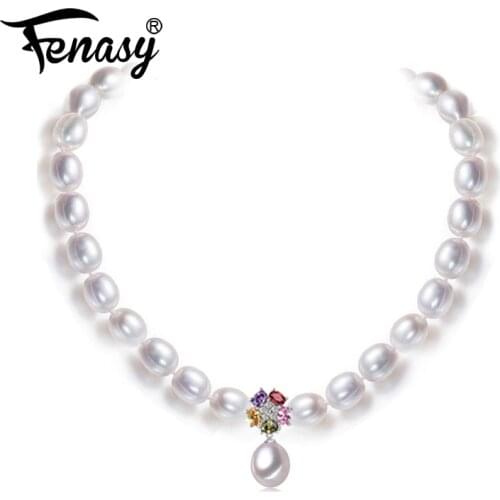 FENASY Pearl Jewelry,natural pearl necklaces for women,Bohemian romantic flower pendant necklace for women wedding jewelry