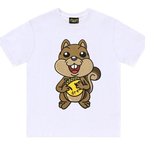 DREW T Shirt Summer 100% Cotton Men O-neck T-shirt Male Womens tshirt Short Sleeve High Quality Tops JUSTIN Smiley Squirrel