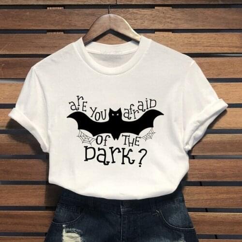 Are you afraid of the dark bat t-shirt hipster unisex Gothic women 100% Cotton aesthetic camisetas tee top tshirt Drop Shipping
