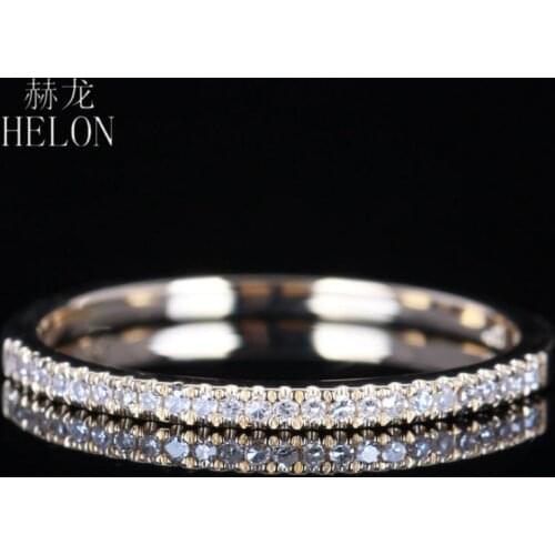 HELON Solid 10K Yellow Gold Natural Diamonds Engagement Wedding Ring Women Trendy Fine Jewelry Diamonds Half Eternity Ring Gift