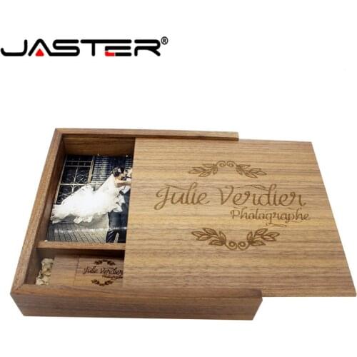 JASTER walnut maple Photo Album Wood usb+Box Memory stick Pendrive 8GB 16GB U disk Photography Wedding gift Custom LOGO