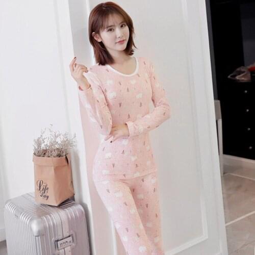 Thermal Sexy Underwear Sets for Women 2019 Autumn Winter Long Sleeve Print Sleepwear Femme Warm Body Shaper Long Johns Bodysuit