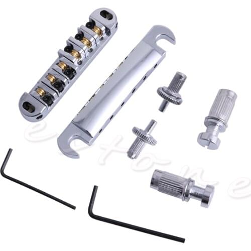 Brass Roller Saddle Tune-O-Matic LP Guitar Bridge & Tailpiece Set Chrome