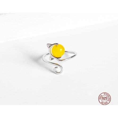 LKO 925 Sterling Silver Cat Crystal Stone Personality Adjustable Ring Fine Jewelry Gift For Women Party Elegant Accessories