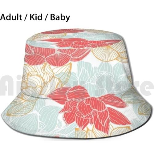 Lotus Carousal Sun Hat Foldable UV Protection Pattern Plant Flower Floral Lotus Peace Color Colour Homedecor Interior Red