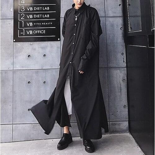 Fashion Chic Mens Long Trench Coat Long Sleeve Black White Loose Thin Outwear Casual Free Size Free Shipping B65