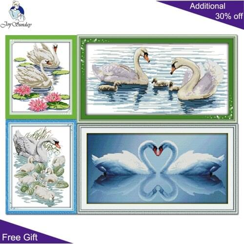 Joy Sunday Swan Needlework D141(1)D226D229D318(3) Home Decor White Swan Swan Mother And Son Lover Needlepoint Cross Stitch Kits