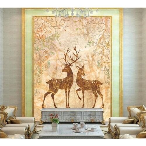 Custom3D murals,The deer forest marble wall wallpaper,restaurant dining room living room TV sofa wall bedroom papel de parede