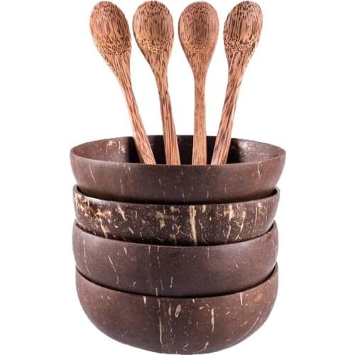 Natural Coconut Bowl Coconut Wooden Spoon Fruit Salad Noodle Rice Container Bowl Kitchen Mixing Bowl