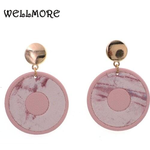 WELLMORE NEW Drop Earrings for women fashion round leather earrins Female jewelry dropshipping whlesale