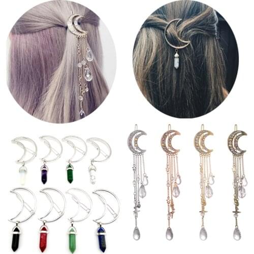 Charming Crystal Moon Hair Clip Tassels Long Hair Accessories Femme Bijoux