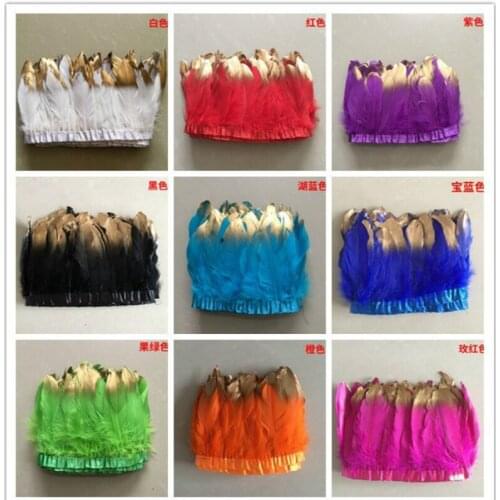 Goose Feather Trims 2 Meter/Lot Spray Golden Real Geese Feather Fringes Ribbons Dress Skirt Cloth Belt decorative Clothing