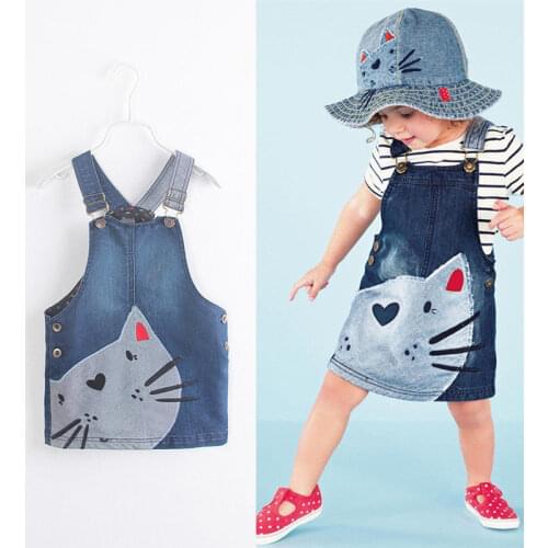 Pudcoco Girl Dress USA Stock Cute Cat Baby Girls Toddler Denim Jeans Overalls Dress Clothes
