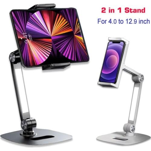 2 in 1 Tablet Stands with Led Lights For iPad Pro 12.9 11 9.7 10.2 Air 4 8 Adjustable Height Foldable Metal Holder Base iPhone