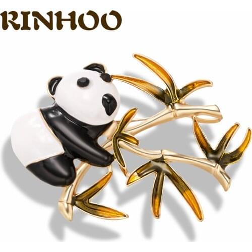 RINHOO Climb Bamboo Panda Brooches For Women Vivid Animal Brooch Alloy Enamel Lapel Pins Panda Animal Brooch Pins Gifts
