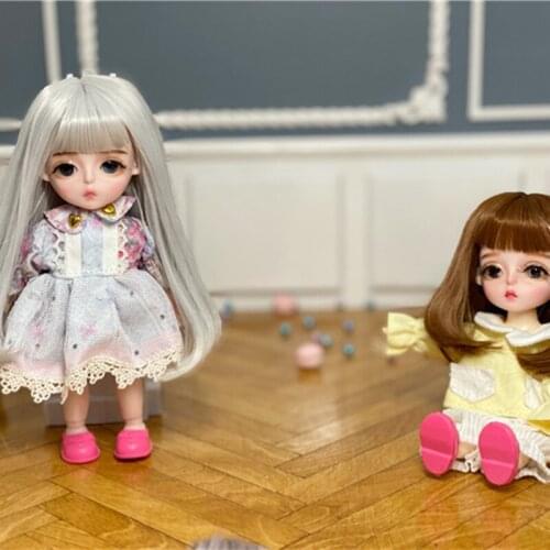 16cm Wig BJD Doll Movable Joints Cute Face DIY Bjd Dolls with Big Eyes Bjd Toys Gifts for Girl Handmand Toy