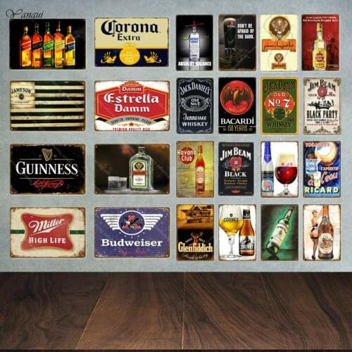 Old Whiskey Vintage Metal Signs Damm Beer Plaque Vintage Retro Bar Pub Club Man Cave Wall Decor Black Party Poster YA018